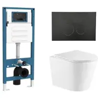 Qeramiq Dely Toiletset - inbouwreservoir Flush - slim zitting - metaal mat zwarte bedieningsplaat - ronde knoppen - mat wit SW1026254/SW1448813/SW1000766/SW706192
