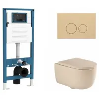 Qeramiq Dely Swirl Toiletset - inbouwreservoir Flush - 35mm zitting - kunststof beige bedieningsplaat - ronde knoppen - beige SW1026259/SW1448813/SW1000771/SW1102365