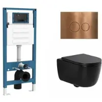 Qeramiq Dely Swirl Toiletset - inbouwreservoir Flush - 35mm zitting - metaal koperen bedieningsplaat - ronde knoppen - mat zwart SW1026258/SW1448813/SW1000769/SW706196