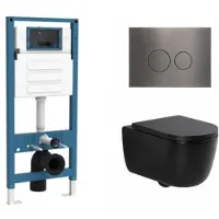 Qeramiq Dely Swirl Toiletset - inbouwreservoir Flush - 35mm zitting - metaal gunmetal bedieningsplaat - ronde knoppen - mat zwart SW1026258/SW1448813/SW1000769/SW706198