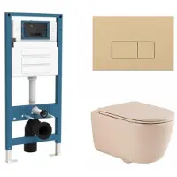 Qeramiq Dely Swirl Toiletset - inbouwreservoir Flush - slim zitting - kunststof beige bedieningsplaat - rechthoekige knoppen - beige SW1026259/SW1448813/SW1000770/SW1102366