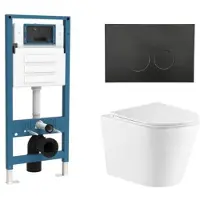 Qeramiq Dely Toiletset - inbouwreservoir Flush - slim zitting - kunststof mat zwarte bedieningsplaat - ronde knoppen - glans wit SW1026255/SW1448813/SW1159504/SW706188
