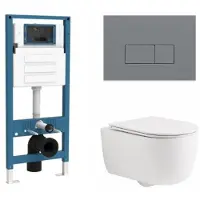 Qeramiq Dely Swirl Toiletset - inbouwreservoir Flush - slim zitting - kunststof licht grijze bedieningsplaat - rechthoekige knoppen - mat wit SW1026257/SW1448813/SW1000766/SW1102375