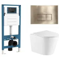 Qeramiq Dely Toiletset - inbouwreservoir Flush - slim zitting - metaal messing geborstelde bedieningsplaat - rechthoekige knoppen - glans wit SW1026255/SW1448813/SW1159504/SW706201