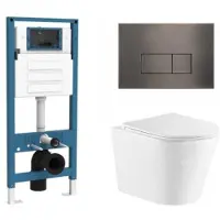 Qeramiq Dely Toiletset - inbouwreservoir Flush - slim zitting - metaal gunmetal bedieningsplaat - rechthoekige knoppen - mat wit SW1026254/SW1448813/SW1000766/SW706199