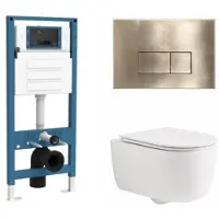 Qeramiq Dely Swirl Toiletset - inbouwreservoir Flush - slim zitting - metaal messing geborstelde bedieningsplaat - rechthoekige knoppen - mat wit SW1026257/SW1448813/SW1000766/SW706201