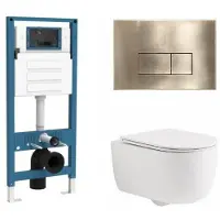 Qeramiq Dely Swirl Toiletset - inbouwreservoir Flush - slim zitting - metaal messing geborstelde bedieningsplaat - rechthoekige knoppen - mat wit SW1026257/SW1448813/SW1000766/SW706201