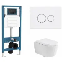 Qeramiq Dely Swirl Toiletset - inbouwreservoir Flush - 35mm zitting - kunststof glans witte bedieningsplaat - ronde knoppen - mat wit SW1026257/SW1448813/SW1000767/SW706186