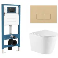 Qeramiq Dely Toiletset - inbouwreservoir Flush - slim zitting - kunststof beige bedieningsplaat - rechthoekige knoppen - glans wit SW1026255/SW1448813/SW1159504/SW1102366
