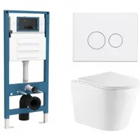 Qeramiq Dely Toiletset - inbouwreservoir Flush - slim zitting - metaal mat witte bedieningsplaat - ronde knoppen - glans wit SW1026255/SW1448813/SW1159504/SW706190