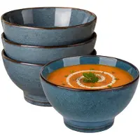 Secret De Gourmet Soepkommen Kenya - 4x - blauw - 13 x 8 cm - keramiek - kommetjes / schaaltjes - 475 ml