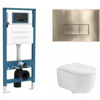 Qeramiq Dely Swirl Toiletset - inbouwreservoir Flush - 35mm zitting - metaal messing geborstelde bedieningsplaat - rechthoekige knoppen - mat wit SW1026257/SW1448813/SW1000767/SW706201