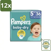 Pampers – Luiers – Baby-Dry Maat 5+ (12-17 kg) – 36 Luiers - Voordeelverpakking - 12 stuks - Droge luiers - Baby droogheid