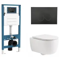Qeramiq Dely Swirl Toiletset - inbouwreservoir Flush - slim zitting - kunststof mat zwarte bedieningsplaat - ronde knoppen - mat wit SW1026257/SW1448813/SW1000766/SW706188