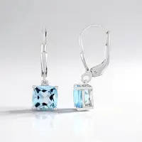 Cavill - Zilveren Oorbellen met Hemelblauwe Topaas 4,05ct - 925 Sterling Zilver Platina Gecoat - Antiek Kussen Slijpsel - Elegante Dames Oorringen