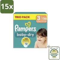 Pampers 15 x – Luiers – Baby-Dry Trio Pack Maat 3 (6-10 kg) – 156 Luiers - Grootverpakking - Baby Luiers - Droge Luiers - Anti-lek Luiers - Baby Droogheid - Nachtluier