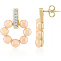 Cavill - Elegante oorbellen - 925 sterlingzilver verguld - Perzikkleurige zoetwaterparels 5,5 mm - Zirkonia pavé 0,1 ct - Dames sieraden