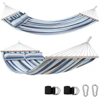 Famanu – XXL hangmat van katoen, 240 x 160 cm met kussen, hoge belastbaarheid tot 300 kg, smaragd of aqua, ideaal voor 2 personen, inclusief bevestigingsset