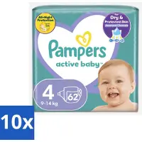 Pampers – Luiers – Active Baby Maat 4 (9-14 kg) – 62 Luiers - Bulkverpakking - 10 stuks