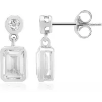Cavill - Zilveren Oorbellen met Witte Topaas 1,86 ct - 925 Sterling Zilver Gerhodineerd - Achthoek en Rond - Elegante Edelsteen Oorstekers