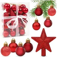 Famanu – Kerstballen in rood, 30 stuks, mini-kerstdecoratie van 3 cm, kunststof kerstballen, glanzend, glinsterend en matte kerstboomornamenten