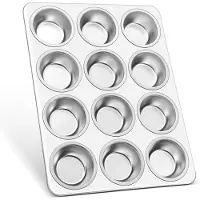 Famanu – Roestvrijstalen muffinvorm voor 12 muffins, 35 x 26,5 cm, grote muffinbakvorm voor cupcakes, brownies en cake, niet giftig en gezond