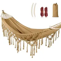 Famanu – Achtertuin hangmat met kwasten van duurzame katoen, Bohemian stijl met verdikt touw en draagtas voor buitengebruik in de tuin of op het terras