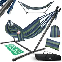 Famanu – Hangmat met frame voor 2 personen, stabiel en XXL, 200 kg belastbaarheid, geschikt voor binnen en buiten, tuin, zwembad, balkon, terras, blauw