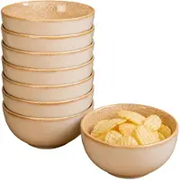 Excellent houseware Snackschaaltjes Kenji - set van 8x - beige - 14 x 7 cm - keramiek - chips / nootjes - 580 ml