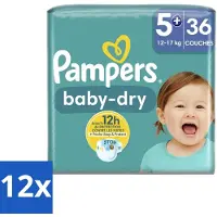 Pampers – Luiers – Baby-Dry Maat 5+ (12-17 kg) – 36 Luiers - Voordeelverpakking - 12 stuks