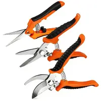 Markenlos – Tuinschaar set van 3 stuks, roestvrijstalen tuinschaar voor rozen, planten, takken, bloemen, fruit en groenten, oranje
