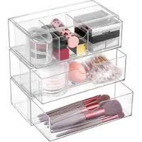 Famanu – 3-delige cosmetica-organizer met lade, transparante acryl make-up opbergsysteem, stapelbare huidverzorgingsorganizer
