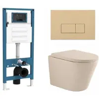 Qeramiq Dely Toiletset - inbouwreservoir Flush - 35mm zitting - kunststof beige bedieningsplaat - rechthoekige knoppen - beige SW1000764/SW1448813/SW1000771/SW1102366