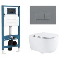 Qeramiq Dely Swirl Toiletset - inbouwreservoir Flush - slim zitting - kunststof licht grijze bedieningsplaat - rechthoekige knoppen - glans wit SW1026256/SW1448813/SW1159504/SW1102375