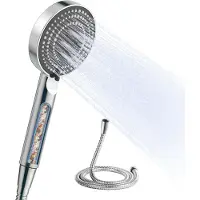 Markenlos – Douchekop met antikalk filter, handdouche met 6 straalstanden, inclusief 1,6 m flexibele slang, grote waterbesparende douchekop, chroom