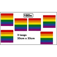 Wefiesta 180x Servetten Regenboog 33cm x 33cm - 3 laags - Luxe Servet diner eten knoeien restaurant Rainbow Pride parade BBQ thema feest verjaardag feest