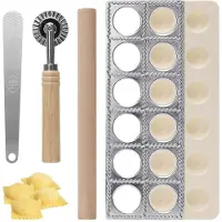 Famanu – Set van 4 ravioli-makers van aluminium met 12 gaten, knoedelvorm met deegzakwiel voor het maken van ravioli en knoedels