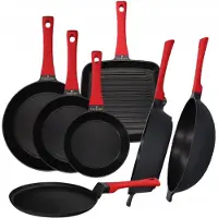 Zwieger Obsidian Pannenset: 7 Delen Non-Stick, Inclusief Grill & Wok