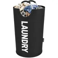 BOTC Wasmand - Waszak - 115L - Laundry basket - Wassorteerder - 43x79 cm - waszak vouwbaar - draagbaar wasbox - Zwart