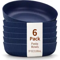 Famanu – Set van 6 onbreekbare pasta- en soepkommen, 37 oz, blauwe diner- en eetgerei set, vaatwasserbestendig