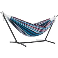 Famanu – Katoenen hangmat met standaard, 250 cm, denim kleur, perfect voor ontspanning
