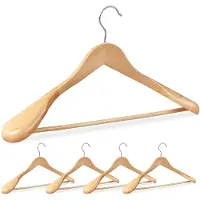 Famanu – Houten kledinghangers set van 5, brede schouders, ideaal voor pakken en jassen, 360° draaibare haak, natuur