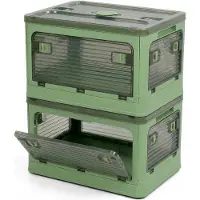 Famanu – Set van 2 opvouwbare opbergdozen met deksel, stapelbaar, transparant, 40,5 x 29 x 24 cm