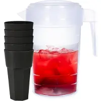PlasticForte Waterkan van 2 Liter - transparant - kunststof - met 5x stuks onbreekbare drinkglazen - zwart - 600 ml