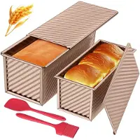 Famanu – Toast brood bakvorm set, 4-delige antiaanbaklaag brood toastvorm met deksel, ideaal voor het bakken van toast en taarten in roze goud