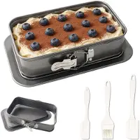 Famanu – Rechthoekige bakvorm, springvorm en vierkante set, met antiaanbaklaag, kleine bakvormen met serveerbodem en 3 siliconen deegschrapers, voor kaascake, tiramisu en thuis bakken