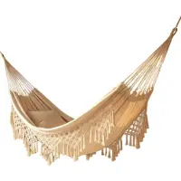 Famanu – Outdoor hangmat van katoen, dubbele hangmat met macramé franjes, voor 2 personen, handgemaakt, geschikt voor tuin, strand en terras met een belastbaarheid van 250 kg