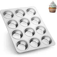 Famanu – Roestvrijstalen muffinvorm voor 12 muffins, metalen bakvorm voor cupcakes, pudding en Yorkshire pie, vaatwasserbestendig