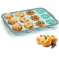Famanu – Muffin bakvorm voor 12 muffins, standaardformaat, siliconen met metalen frame, anti-aanbaklaag, BPA-vrij