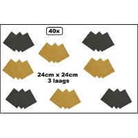 Wefiesta 40x Servetten goud en zwart 24cm x 24cm - 3 laags - Black and gold party Cocktail servet diner eten knoeien restaurant BBQ thema feest verjaardag feest